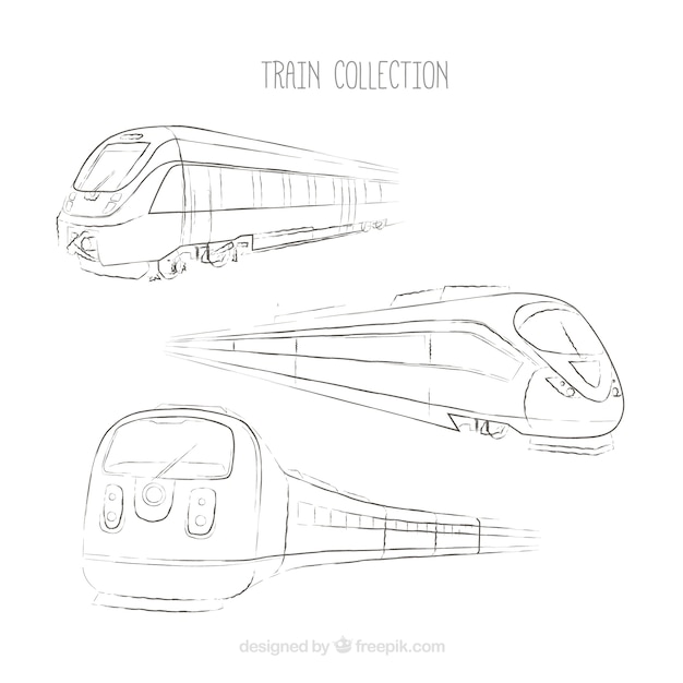 Three sketches of modern train Vector Free Download
