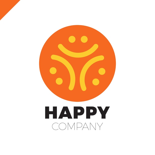 三人の笑顔の人のロゴ ハッピーコミュニティのアイコン プレミアムベクター