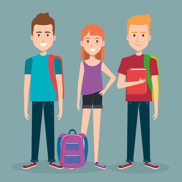 Premium Vector | Three students school standing together holding books ...