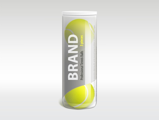 Download Free Vector Three Tennis Balls In Branded Glossy Transparent Plastic Tube