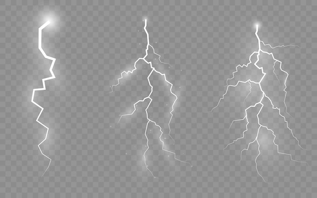 雷雨と稲妻 稲妻と照明の効果 ジッパーのセット 自然の力や魔法のシンボル 光と輝き 抽象 電気と爆発 イラスト プレミアムベクター