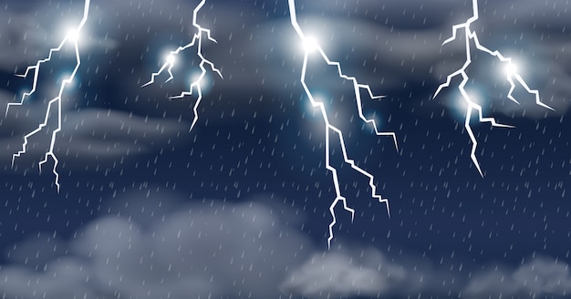 Premium Vector | Thunderstorm On Raining Sky