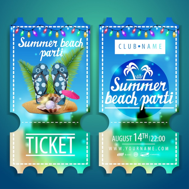 Premium Vector Tickets to a beach party with a beautiful summer landscape