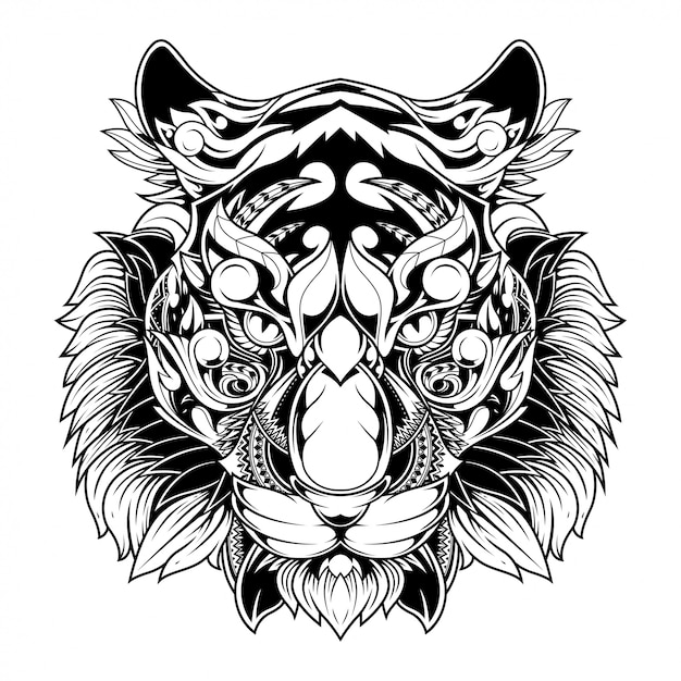 虎の落書きの装飾のイラスト タトゥー Tshirtのデザイン プレミアムベクター