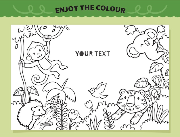 Premium Vector | Tiger and friends in the jungle coloring for kids