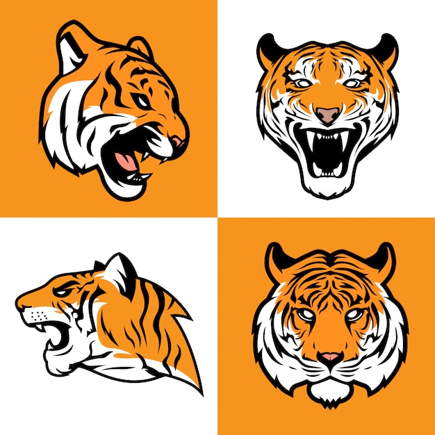 Tiger head illustration set Vector | Premium Download