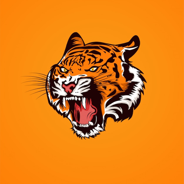 Premium Vector | Tiger head opens mouth and show the fangs illustration