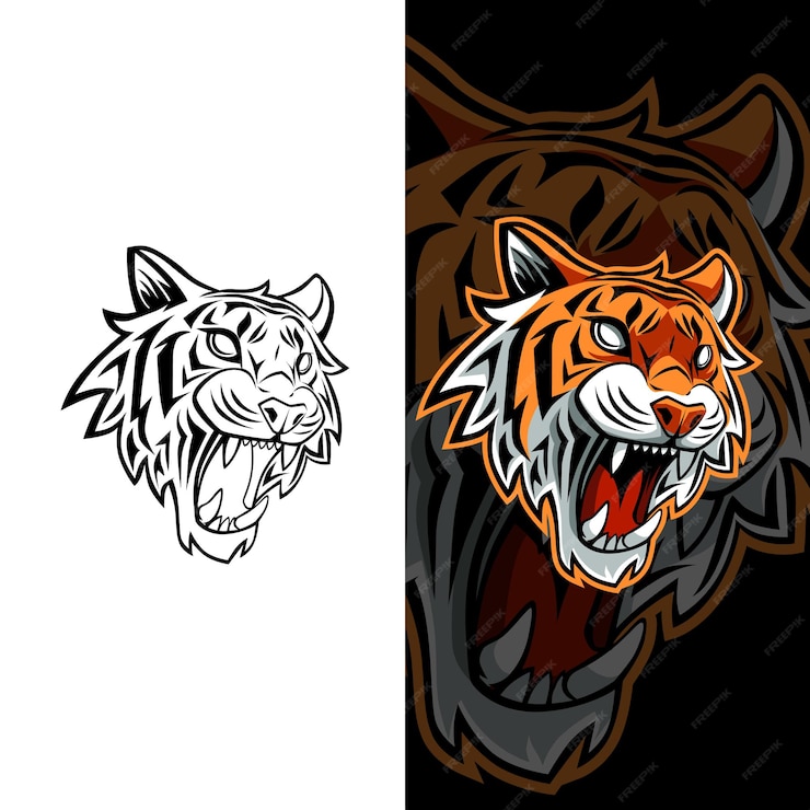 Premium Vector | Tiger head roaring mascot illustration esport logo ...