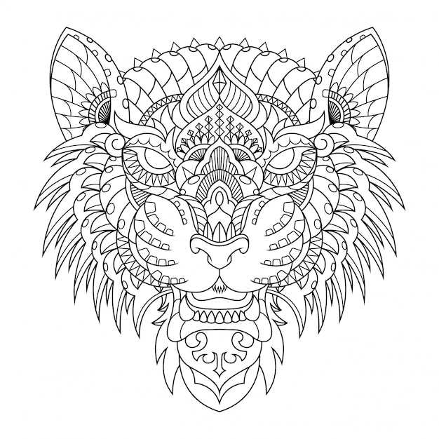 Download Premium Vector | Tiger illustration, mandala zentangle in lineal style coloring book