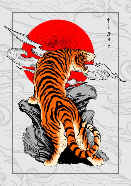 Premium Vector Tiger Japan Style Tattoo Background