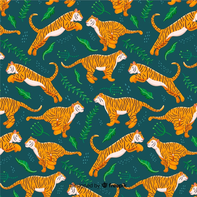  Tiger  pattern hand  drawn style Free  Vector