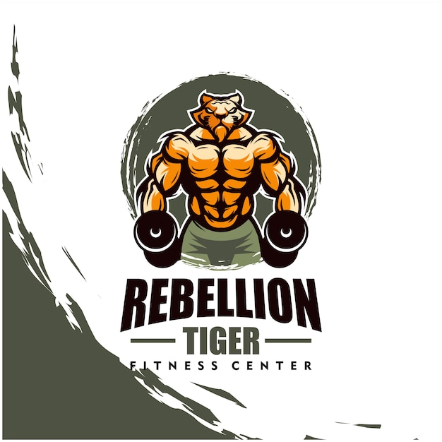 Premium Vector Tiger With Strong Body Fitness Club Or Gym Logo Design Element For Company Logo Label Emblem Apparel Or Other Merchandise Scalable And Editable Illustration