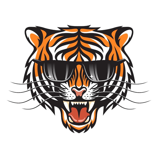 Premium Vector | Tigress in sun glasses. roaring tiger head stylized as ...