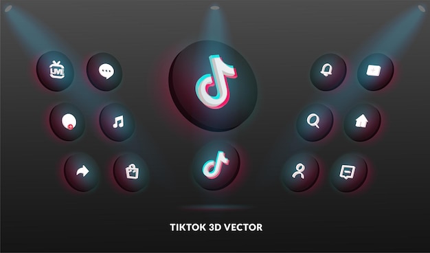 Premium Vector | Tik tok logo and icon set in 3d vector style