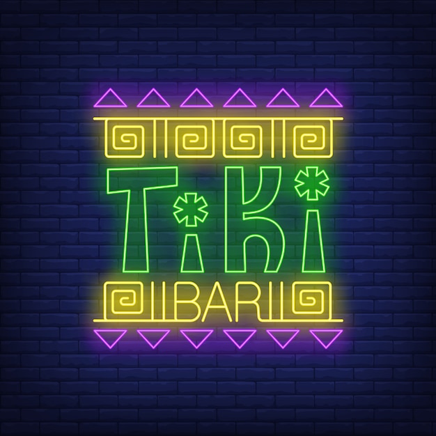 Free Vector | Tiki bar neon text with ethnic ornament