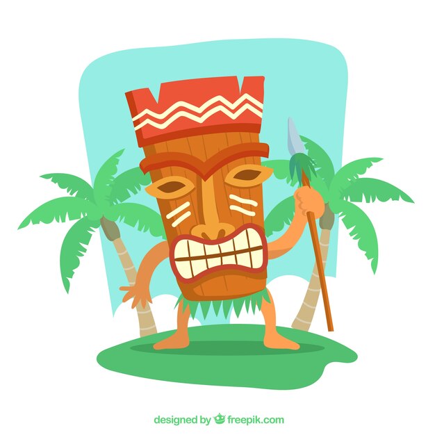 Tiki mask background with a spear Vector | Free Download