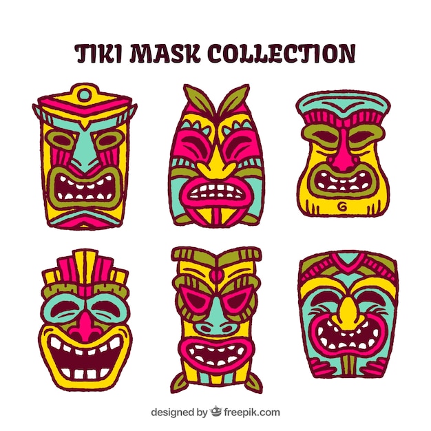 Free Vector | Tiki mask collection with colorful style