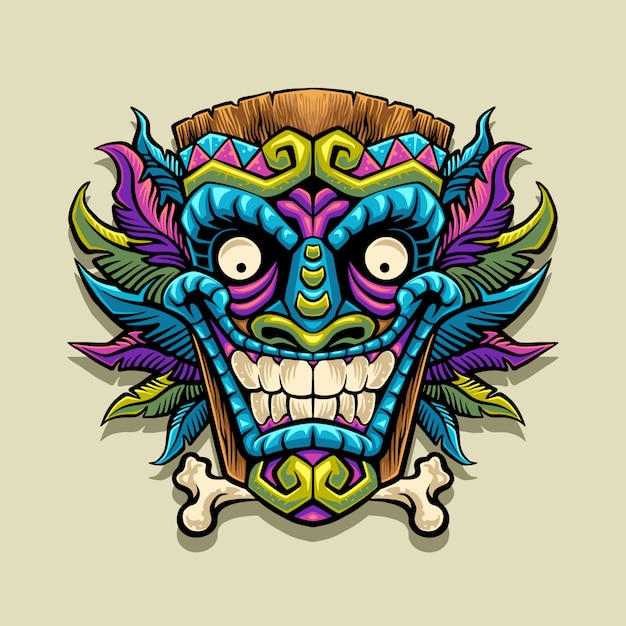 Tiki mask mascot illustration Premium Vector