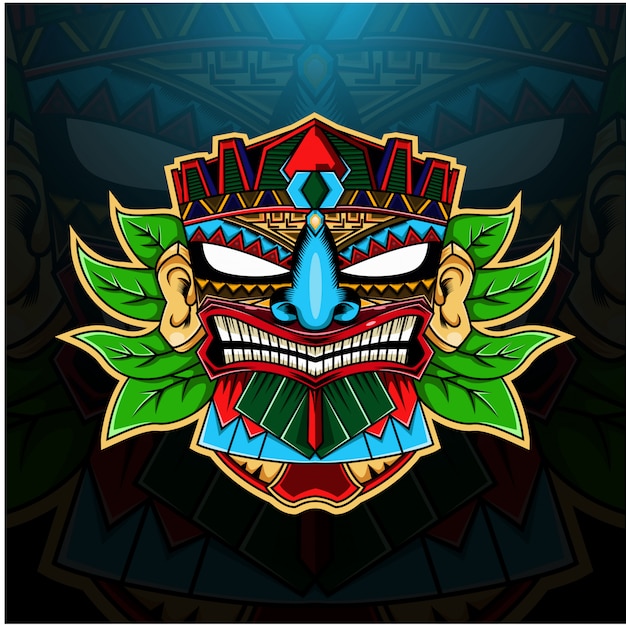 Premium Vector | Tiki mask with leaves