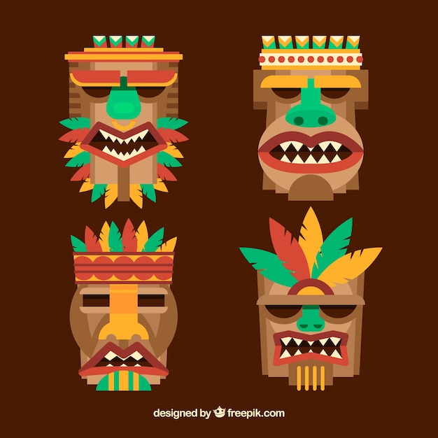 Tiki masks in flat design Vector | Free Download