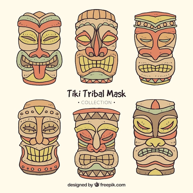 Free Vector | Tiki tribal mask collection