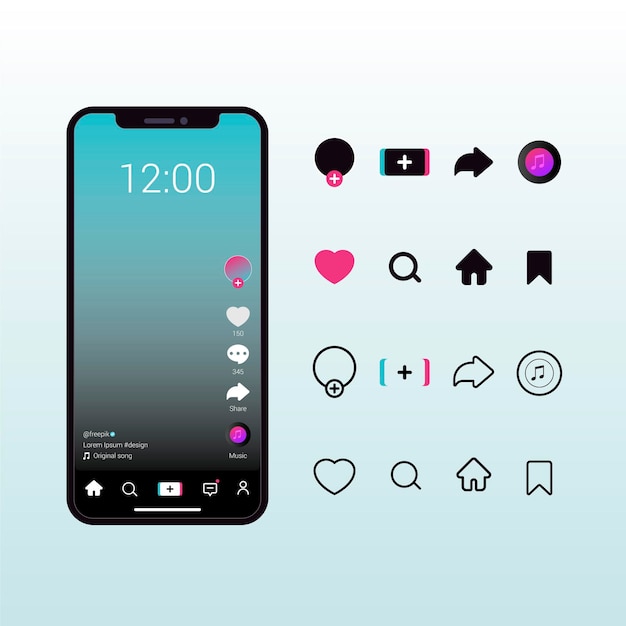 tiktok-app-interface-with-buttons-collection-free-vector