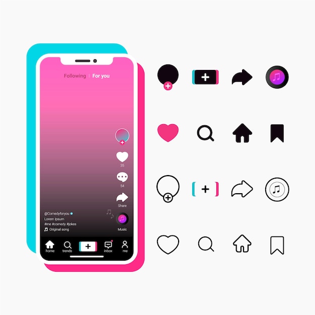 Tiktok app interface with buttons collection | Free Vector