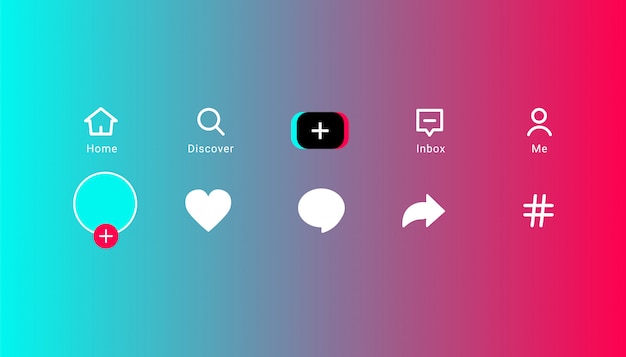 Tiktokカラーアイコンアプリ ソーシャルメディアのアイコンを設定 プレミアムベクター
