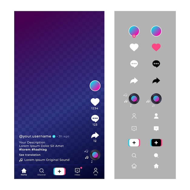 Tiktok interface with icons and chat | Free Vector