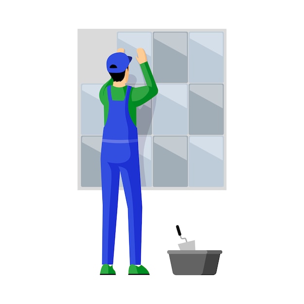 Tile layer at work flat illustration. professional repairman fixing ...