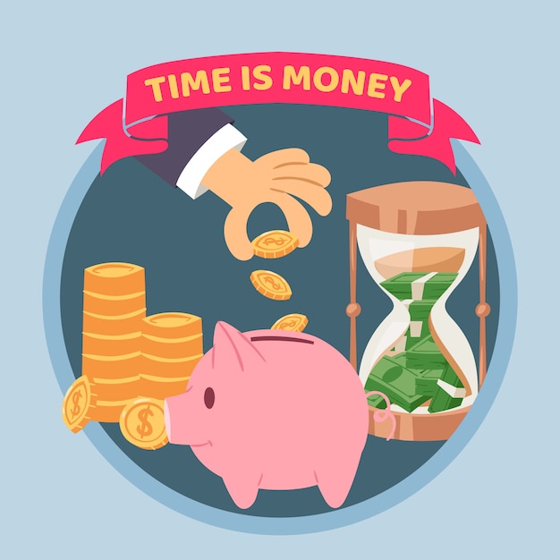 Premium Vector | Time is money blue poster, illustration. human hand ...