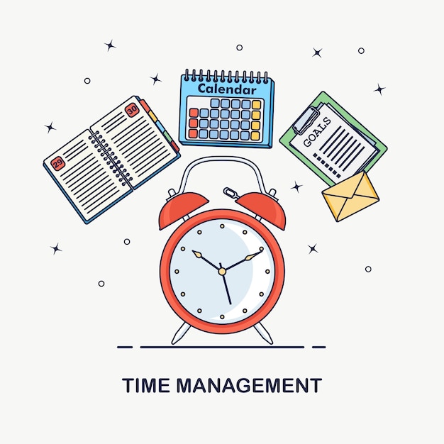 Premium Vector Time Management Concept Planning Organization Of Working Day Alarm Clock Diary Calendar To Do List Isolated