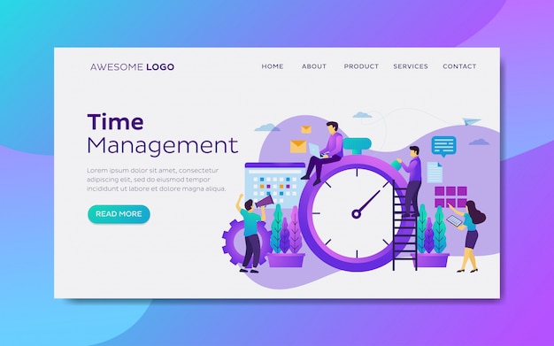 Time and schedule management landing page template Premium Vector
