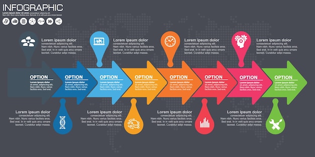 Premium Vector | Timeline and arrow infographic with icon and options.