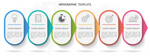 Timeline infographic template 6 options or steps. Premium Vector