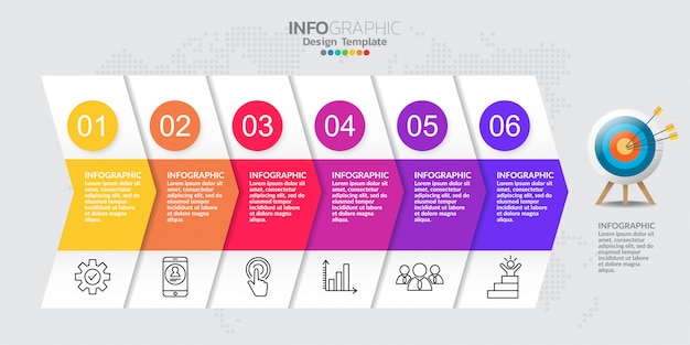 Timeline infographic template with six steps Premium Vector