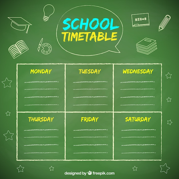 Timetable on the blackboard with chalk drawings Vector | Free Download