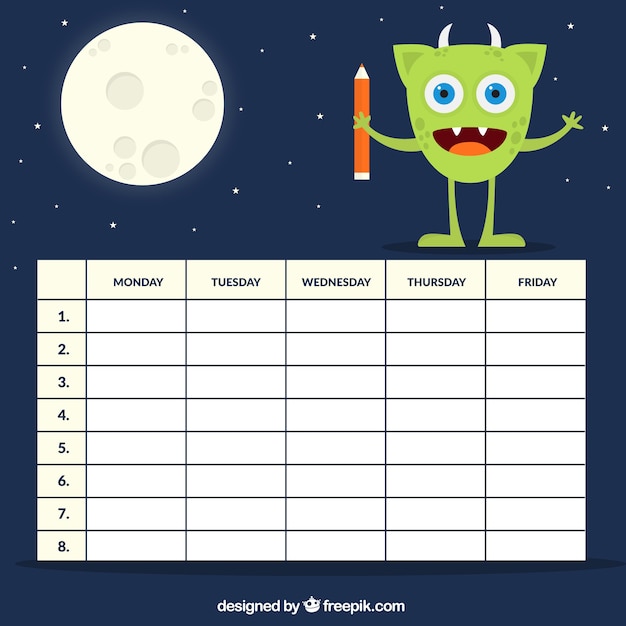 Timetable with an alien and moon