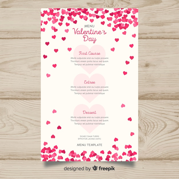 Tiny hearts valentine's day menu template Vector Free Download