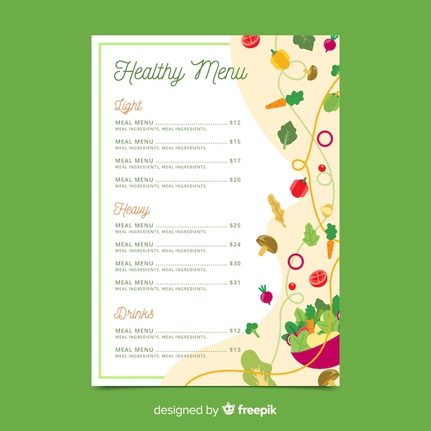 Free Vector | Tiny vegetables healthy menu template