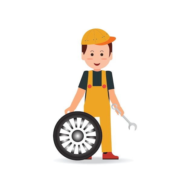 Premium Vector | Tire service man worker changing tire.