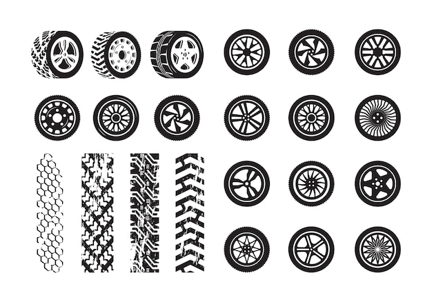 タイヤのテクスチャ 車のホイールゴムタイヤ画像シルエットテンプレート イラストタイヤとホイールゴムシルエット車 プレミアムベクター