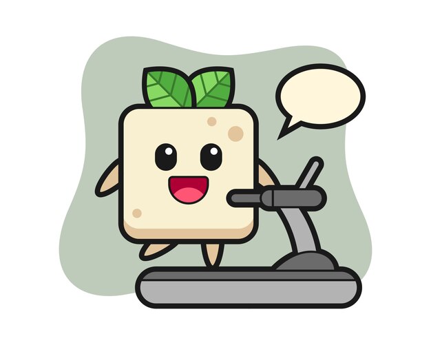 Premium Vector | Tofu cartoon character walking on the treadmill, cute