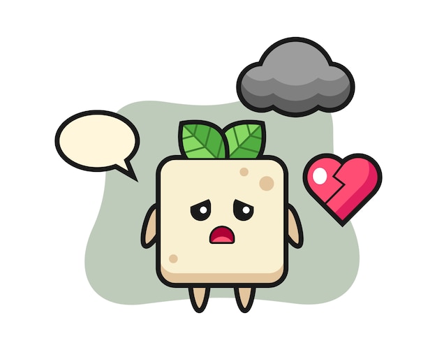 Premium Vector | Tofu cartoon illustration is broken heart, cute style