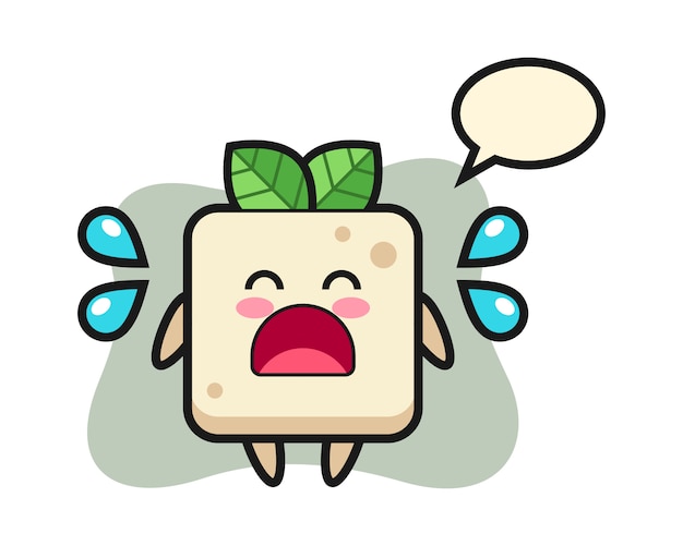 Tofu cartoon illustration with crying gesture, cute style design for t