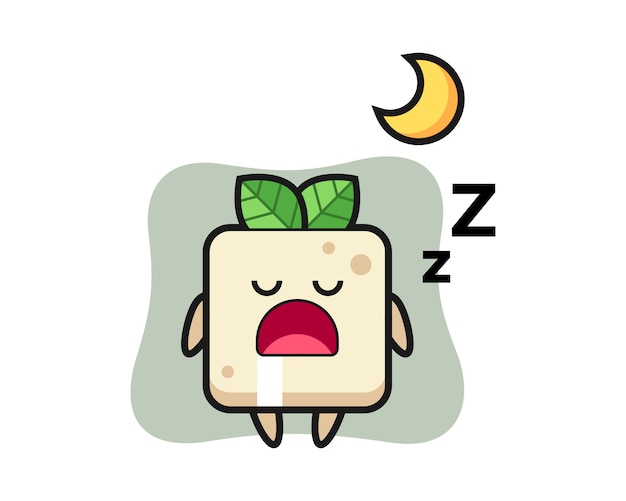 夜寝ている豆腐キャライラスト Tシャツのかわいいスタイルデザイン プレミアムベクター