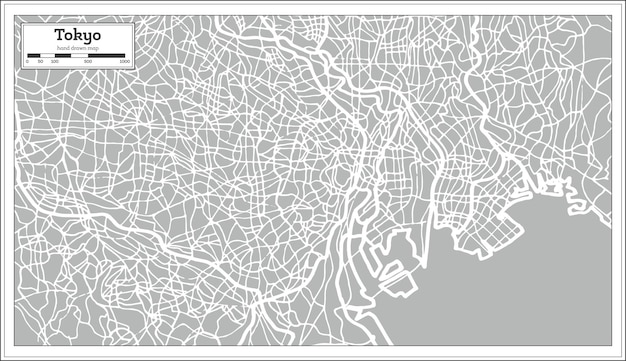 レトロなスタイルの東京地図 手で書いた ベクトルイラスト プレミアムベクター