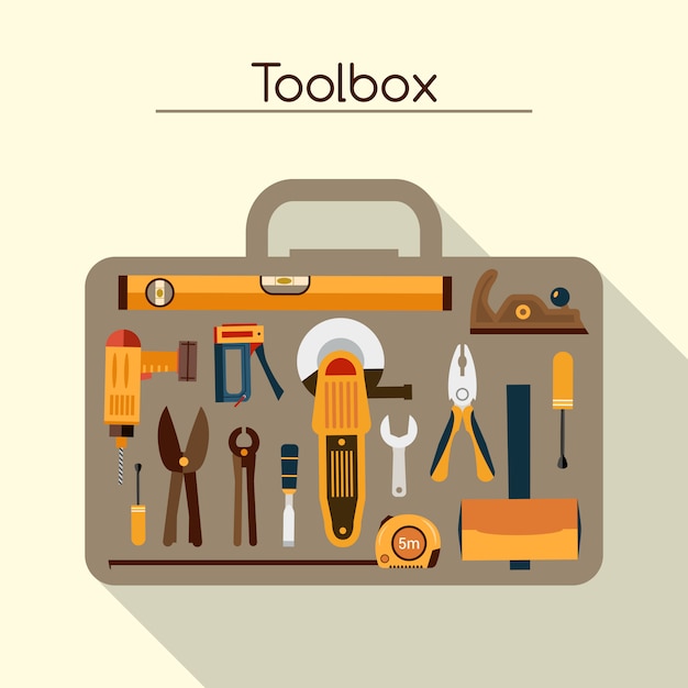 Toolbox with tools | Free Vector