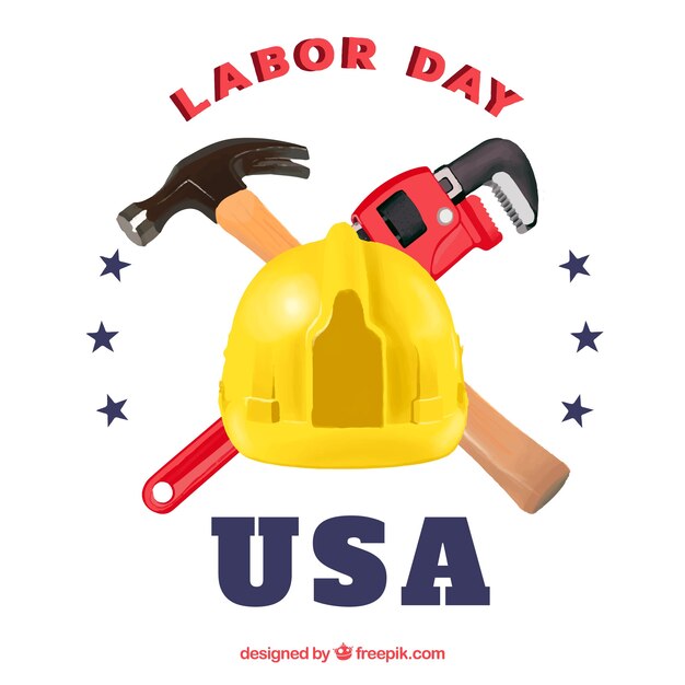 Tools and helmet for labor day