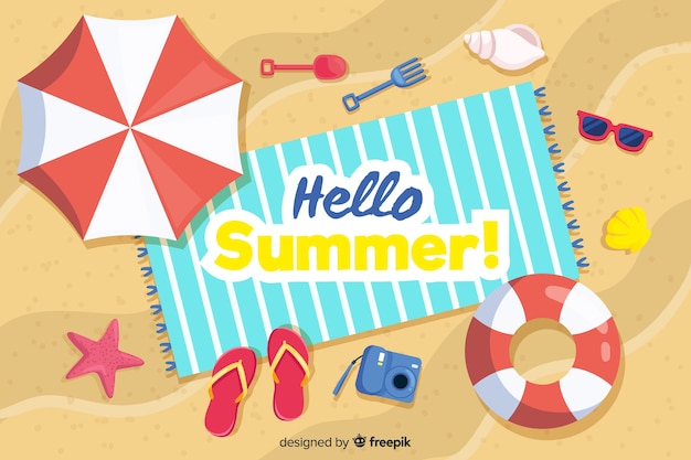 Top view beach summer background Free Vector